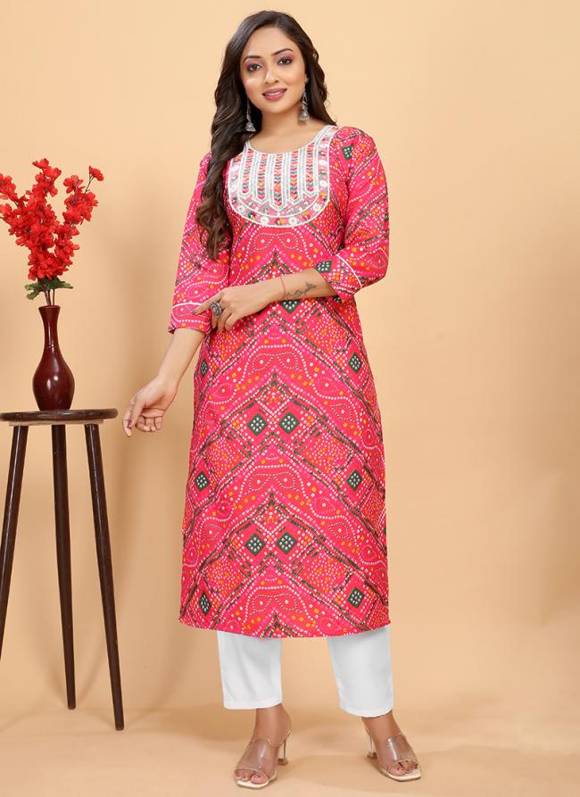 Viscose Pink Casual Wear Printed Readymade Kurta WIth Pant